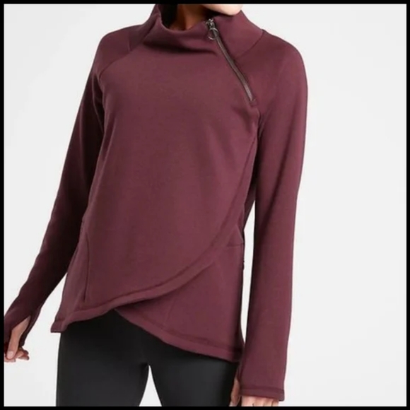 Athleta Cozy Karma Asym Pullover burgundy size Sm - Picture 3 of 6